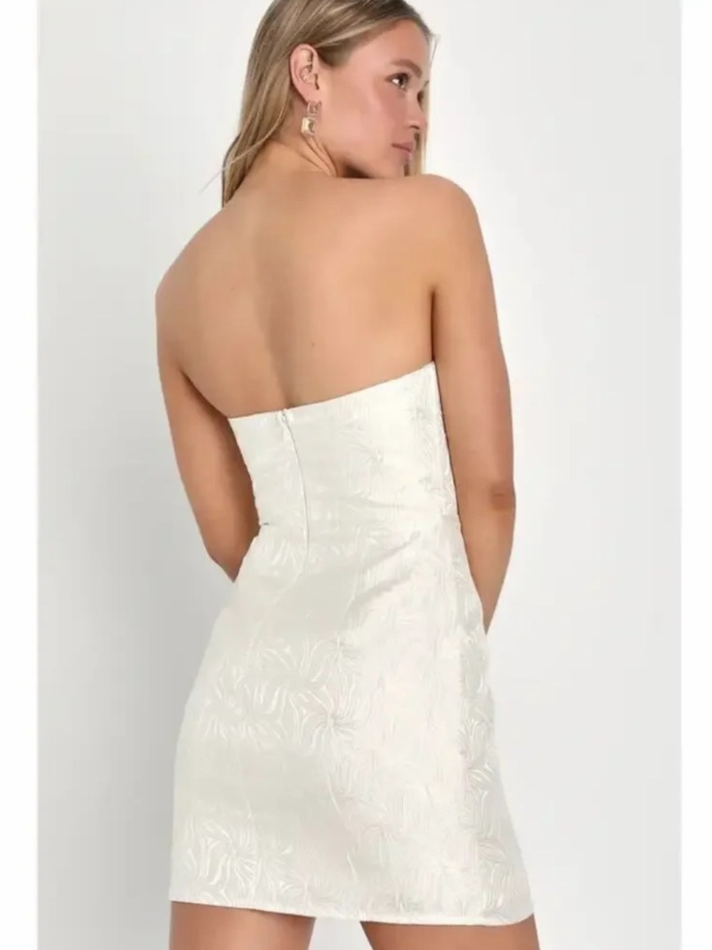 Lulus Bubbly Beauty NWT size Large Ivory Jacquard Strapless Bustier Mini Dress - Picture 3 of 15